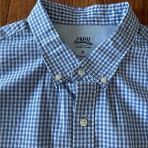 Men's IZOD Blue and White Shirt Long Sleeve Button Down Shirt Sz XL